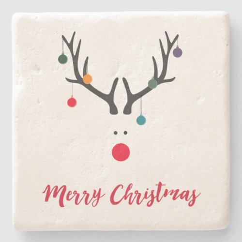 Merry Christmas minimalist modern reindeer Stone Coaster