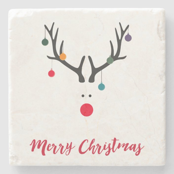 Merry Christmas minimalist modern reindeer Stone Coaster | Zazzle.com