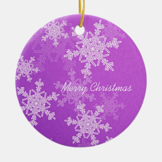 Merry Christmas Minimalist Purple Snowflakes  Ceramic Ornament (Front)