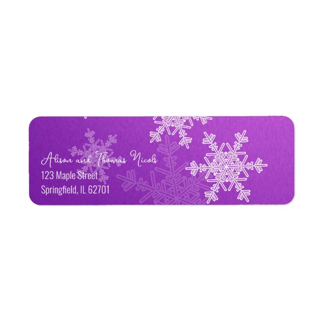 Merry Christmas Minimalist Purple Snowflakes  Label (Front)