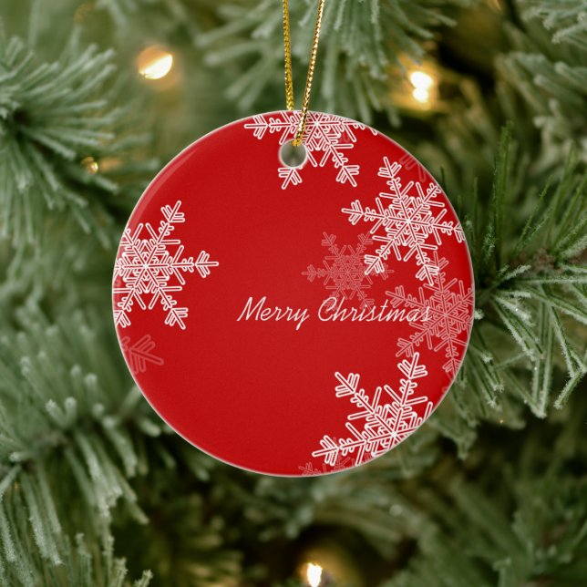 Merry Christmas Minimalist Red Snowflakes  Ceramic Ornament (Tree)
