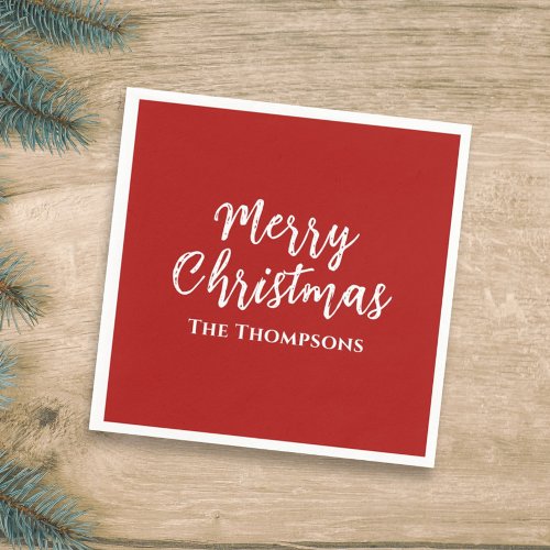Merry Christmas Minimalist Simple Red Calligraphy Napkins