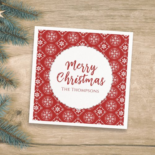 Merry Christmas Minimalist Simple Snowflake Red Napkins