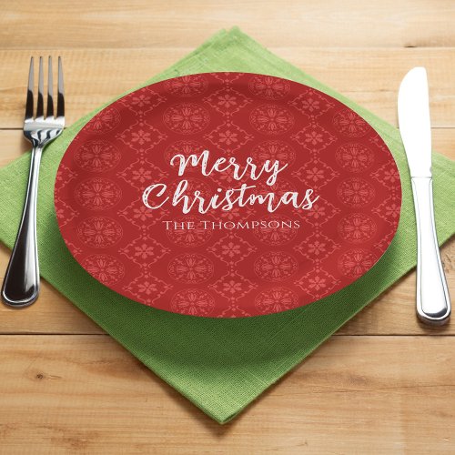 Merry Christmas Minimalist Simple Snowflake Red  Paper Plates