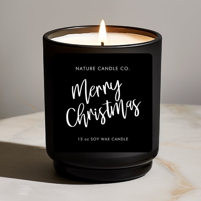 Merry Christmas Minimalist Soy Candle | Modern  Square Sticker (Creator Uploaded)