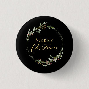 Merry Christmas Minimalist Wreath Black Button