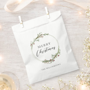 Merry Christmas Minimalist Wreath Favor Bag