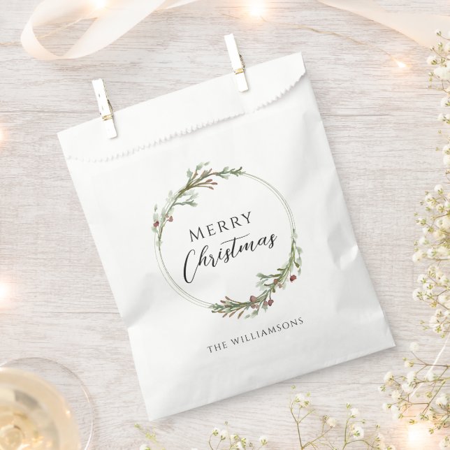 Merry Christmas Minimalist Wreath Favor Bag (Clipped)