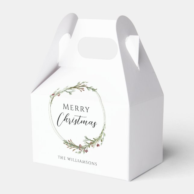 Merry Christmas Minimalist Wreath Favor Boxes (Front Side)