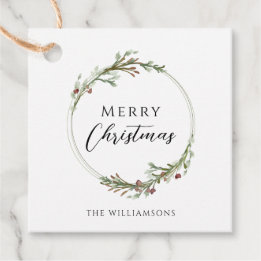 Merry Christmas Minimalist Wreath Favor Tags