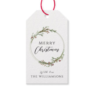 Merry Christmas Minimalist Wreath Gift Tags