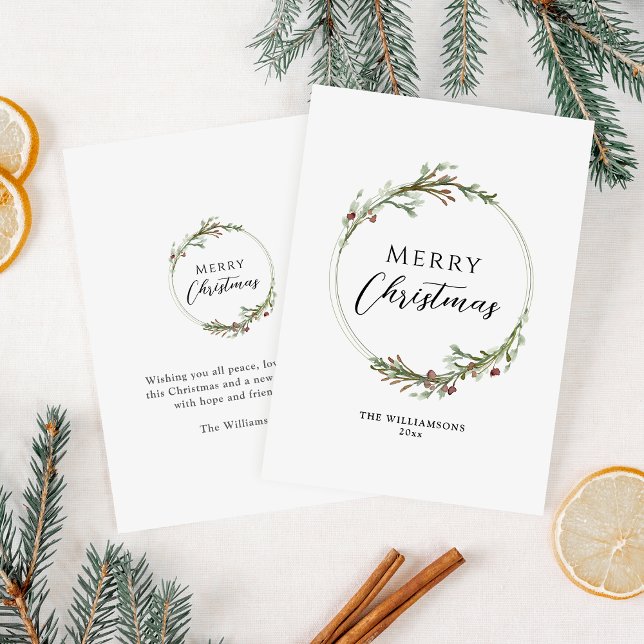 Merry Christmas Minimalist Wreath Holiday Card (Creator Uploaded)