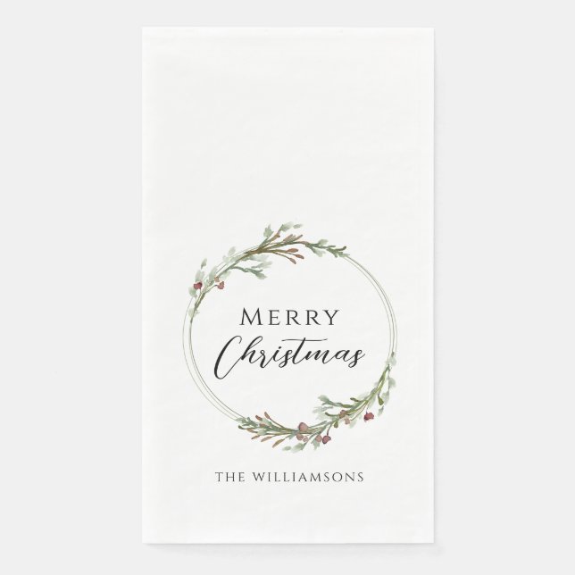 Merry Christmas Minimalist Wreath Paper Guest Towels (Front)