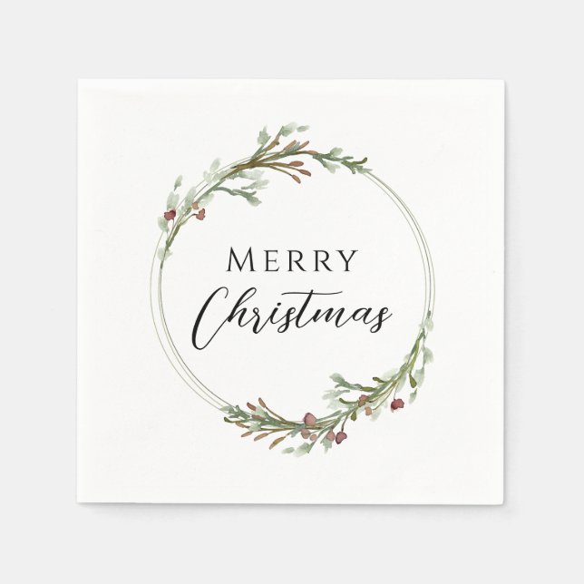 Merry Christmas Minimalist Wreath White Napkins (Front)
