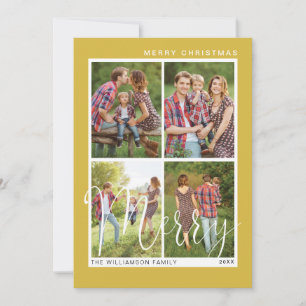 Merry Christmas Minimalistic Four Square Photo Holiday Card