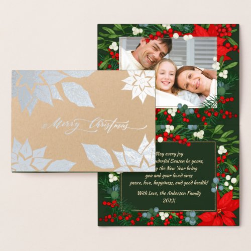 Merry Christmas Mistletoe and Poinsettia Luxury  Foil Card