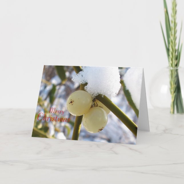 Merry Christmas(Mistletoe Berries) Holiday Card (Front)