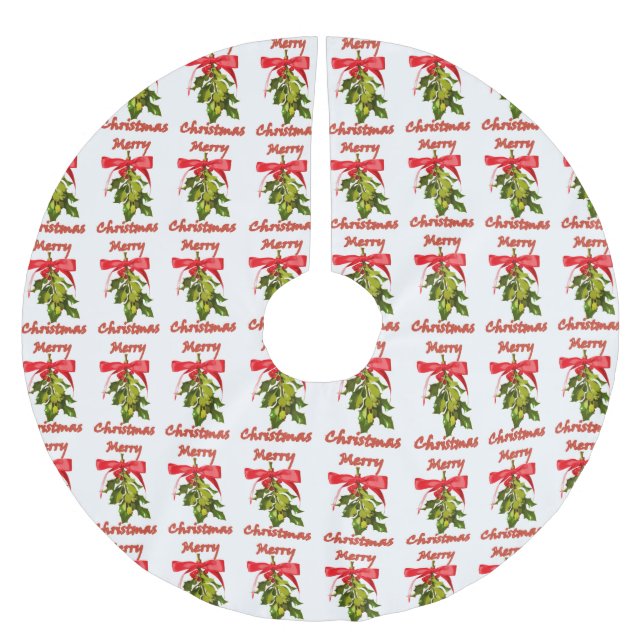merry christmas mistletoe brushed polyester tree skirt (Front)