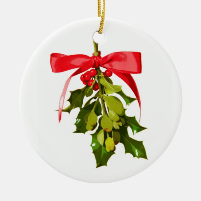 Merry Christmas mistletoe Ceramic Ornament (Front)