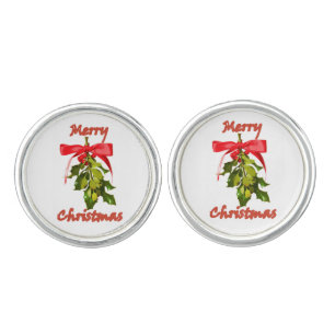 merry christmas mistletoe cufflinks