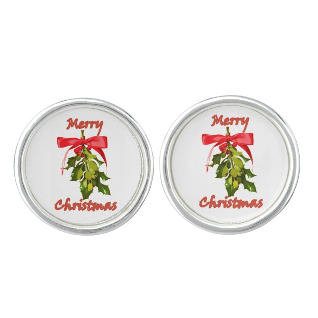 merry christmas mistletoe cufflinks (Front)