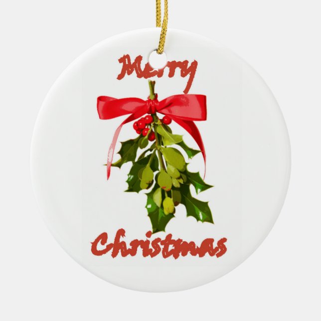 Merry Christmas mistletoe customized Ceramic Ornament (Front)