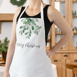 Merry Christmas Mistletoe Greenery  Apron<br><div class="desc">This Christmas apron is decorated with watercolor mistletoe and Merry Christmas in stylish typography.
Easily customizable.
Original Watercolor © Michele Davies.</div>