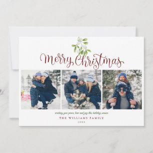 Merry Christmas Mistletoe Modern 4 Photo Holiday Card