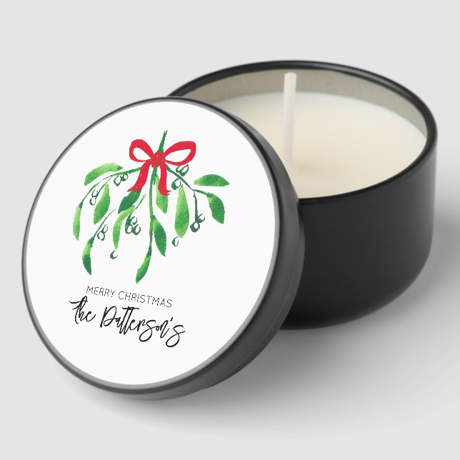 Merry Christmas Mistletoe NAME Festive Fun Mini Candle Favors (Corner)
