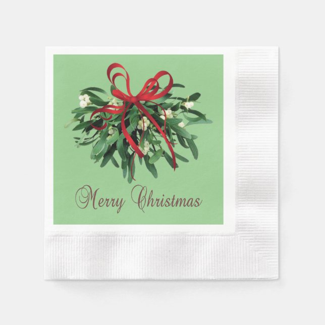  Merry Christmas Mistletoe Paper Coined Napkins (Front)