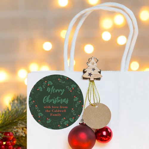 Merry Christmas Mistletoe Personalized Green Gift Classic Round Sticker