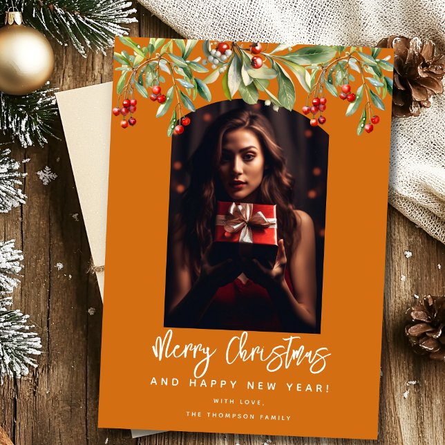 Merry Christmas mistletoe photo greeting card (Creator Uploaded)