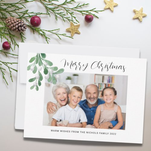 Merry Christmas Mistletoe Photo Holiday Card