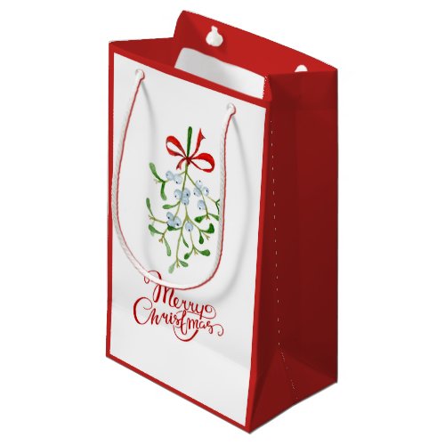 Merry Christmas Mistletoe Red and White Gift Bag