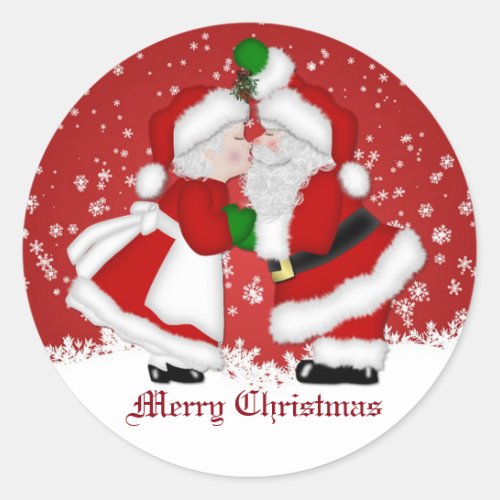 Merry Christmas Mistletoe Santa Classic Round Sticker