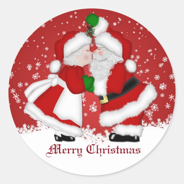 Merry Christmas Mistletoe Santa Classic Round Sticker (Front)