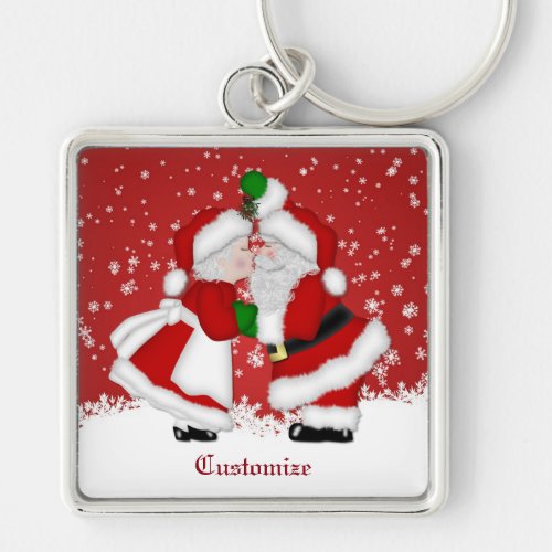 Merry Christmas Mistletoe Santa  Keychain