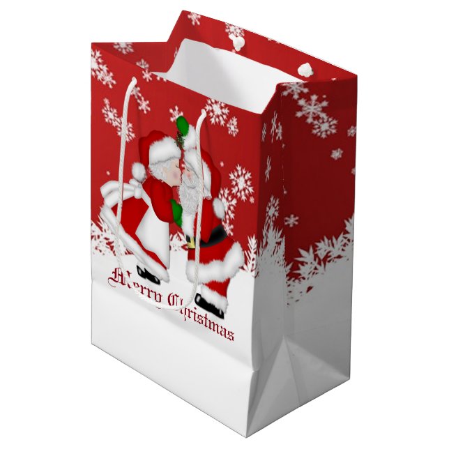 Merry Christmas Mistletoe Santa Medium Gift Bag (Front Angled)