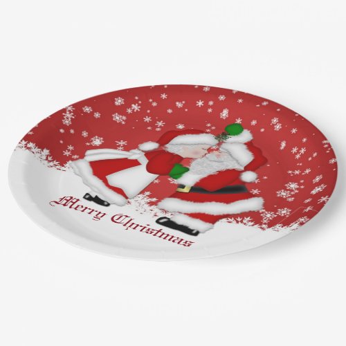 Merry Christmas Mistletoe Santa Paper Plates