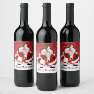 Merry Christmas Mistletoe Santa Wine Label