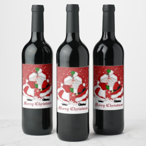 Merry Christmas Mistletoe Santa Wine Label