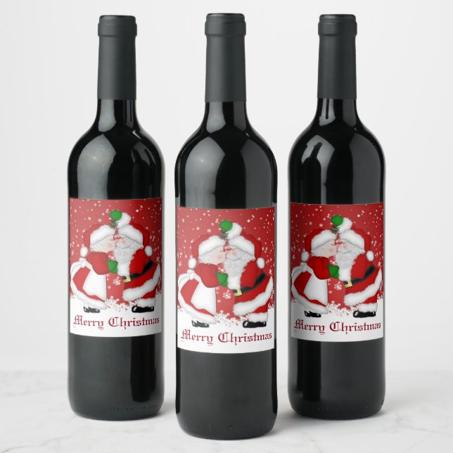 Merry Christmas Mistletoe Santa Wine Label (Bottles)