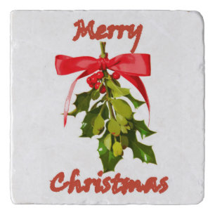 merry christmas mistletoe trivet