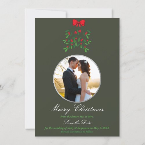 Merry Christmas Mistletoe Wedding Save the Date Holiday Card