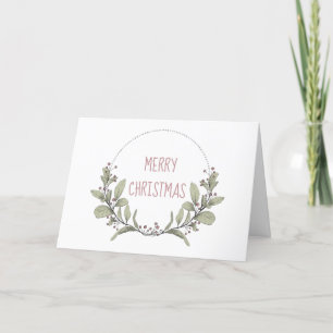 Merry Christmas Mistletoe Wreath  Holiday Card