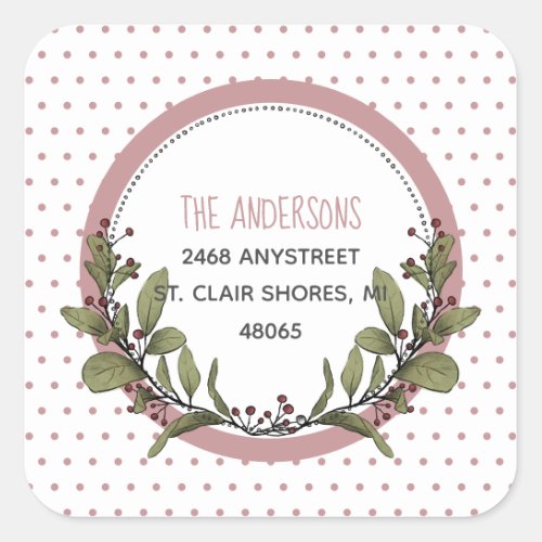 Merry Christmas Mistletoe Wreath  Return Address Square Sticker