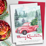 Merry Christmas Misty Forest and Vintage Red Truck<br><div class="desc">Merry Christmas Card with festive calligraphy. Attractive traditional design with misty watercolor forest,  vintage red truck,  christmas tree with string lights and a stack of gifts.The template is ready for you to add your personalized greeting.</div>