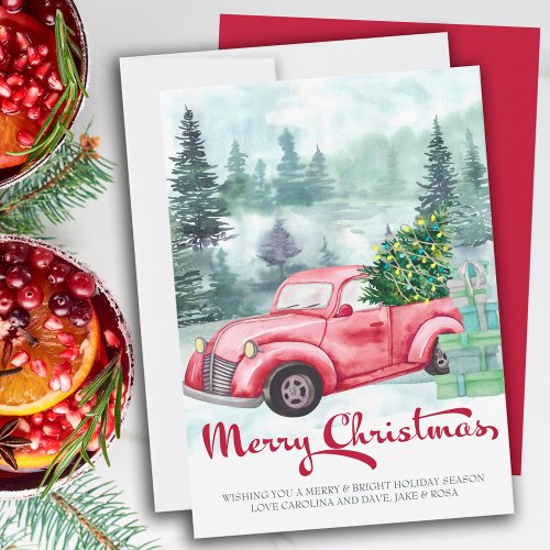 Merry Christmas Misty Forest and Vintage Red Truck