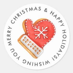 Merry Christmas Mitten Sugar Cookie Custom Classic Round Sticker