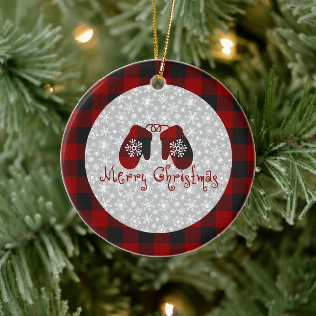 Merry Christmas mittens Ceramic Ornament (Tree)